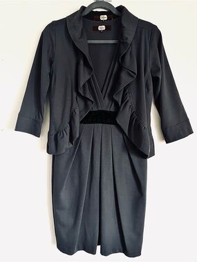 Eva Franco Gray Sheath Dress & Ruffle Bolero Jacket Set Rosette Waistband Size 8